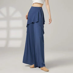 High Waist Plain Skirt Overlay Wide Leg Dance Pants