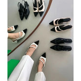 Pointed Two-Tone Buckle Mid-Heel Sandals