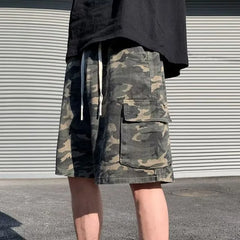 Mid Rise Camo Print Cargo Shorts