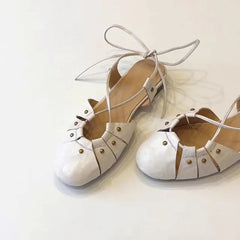 Studded Faux Leather Tie Back Flats