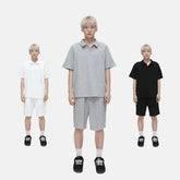 Short Sleeve Plain Polo Shirt / Drawstring Waist Sweat Shorts