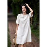 Short-Sleeve Crew Neck Plain Lace Trim Sundress