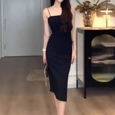 Spaghetti Strap Plain Midi Sheath Dress