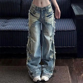 Low Waist Washed Distressed Baggy Jeans