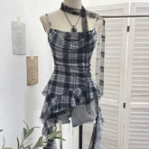 Spaghetti Strap Square Neck Plaid Ruffle Trim Cami Top