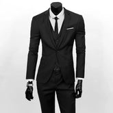 Set: Lapel Collar Plain Single Breasted Blazer + Button Vest + Mid Rise Dress Pants