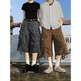 Mid Rise Plain Cargo Wide Leg Jorts