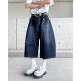 Mid Rise Washed Wide Leg Jorts