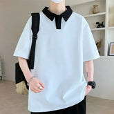 Elbow-Sleeve Contrast Collar Polo Shirt
