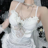 Spaghetti Strap Sweetheart Neck Plain Lace Bustier Top