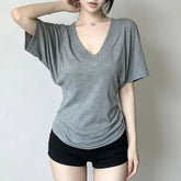 Batwing-Sleeve V-Neck Plain Slim Fit T-Shirt