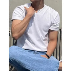 Short-Sleeve Notch Neck Plain T-Shirt