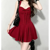 Sleeveless Sweetheart Neck Plain Mini A-Line Dress