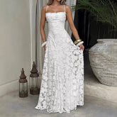 Spaghetti Strap Midi A-Line Lace Dress