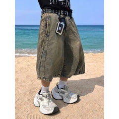 Mid Rise Washed Wide Leg Jorts