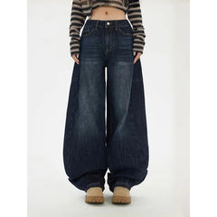 Mid Waist Washed Barrel Wide Leg Jeans (Various Designs)