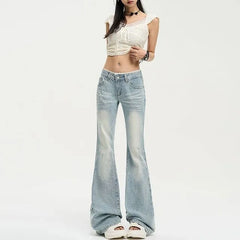 Low Waist Washed Flared Jeans