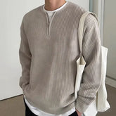 Long-Sleeve Half Zip Plain Knit Top