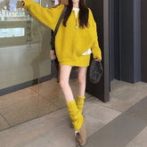 Plain Ribbed Zip Cardigan / Mini Pencil Knit Skirt / Leg Warmers / Set