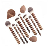 Set of 11: Makeup Brush + Makeup Blender Beauty Sponge + Triangle Powder Puff