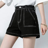 High Waist Contrast Stitch Denim Shorts