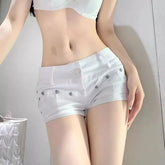 Low Rise Plain Studded Denim Hot Pants