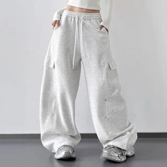 High Rise Plain Barrel Leg Baggy Sweatpants