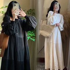 Maternity Long-Sleeve Square Neck Midi A-Line Dress
