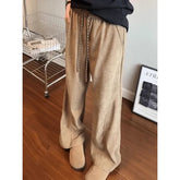 Drawstring Waist Plain Corduroy Wide Leg Sweatpants