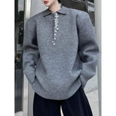 Long-Sleeve Rhinestone Glitter Polo-Neck Sweater