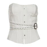 Plain Belt Accent Corset Tube Top