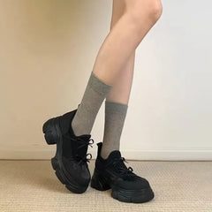 Lace-Up Faux Leather Platform Chunky Heel Sneakers