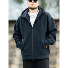 Plus Size Hooded Plain Zip Jacket