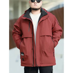Plus Size Hooded Plain Zip Puffer Jacket