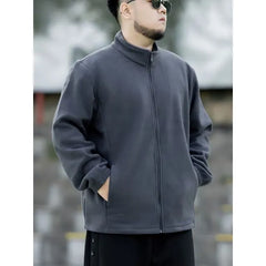 Plus Size Stand Collar Plain Zip Jacket