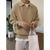Collared Plain Half Zip Sweater / Long Sleeve Crew Neck Plain T-Shirt