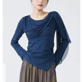 Long-Sleeve Crew Neck Plain Dance Crop Top