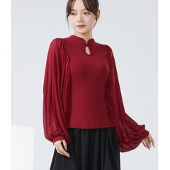 Long-Sleeve Keyhole Plain Dance Top