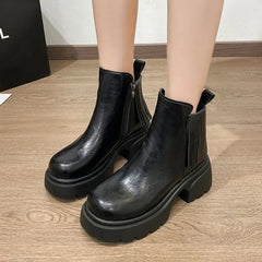 Faux Leather Platform Chunky Heel Short Boots