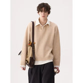Drop Shoulder Mock Two Piece Polo Sweater