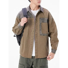 Long-Sleeve Collared Washed Denim Button Up Shirt