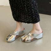 Platform Metallic Slide Sandals