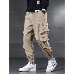 Drawstring Waist Plain Cropped Tapered Cargo Pants