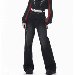 Mid Rise Washed Buckled Wide Leg Jeans