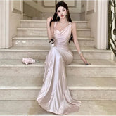 Sleeveless Asymmetrical Plain Maxi Sheath Dress