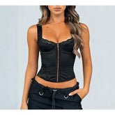 Square-Neck Lace-Trim Plain Corset Tank Top