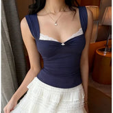 Square-Neck Lace Panel Slim-Fit Tank Top
