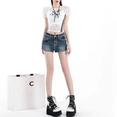 Mid Rise Washed Denim Shorts