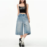Mid Rise Plain Wide Leg Jorts