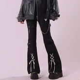Mid Rise Buckled Lace-Up Flared Pants